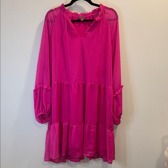 Vince Camuto Hot Pink Layered Long Sleeve Dress Size XXL - Picture 5 of 9